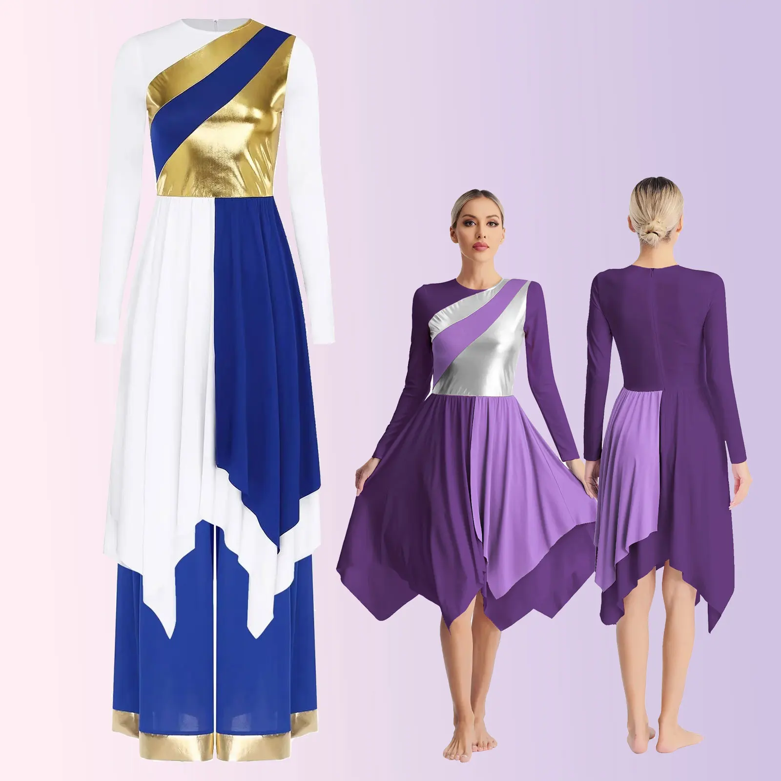 

Womens Liturgical Praise Worship Outfit Christian Tunic Long Sleeve Worship Ballet Lyrical Dance Dress Choir Performance Costume