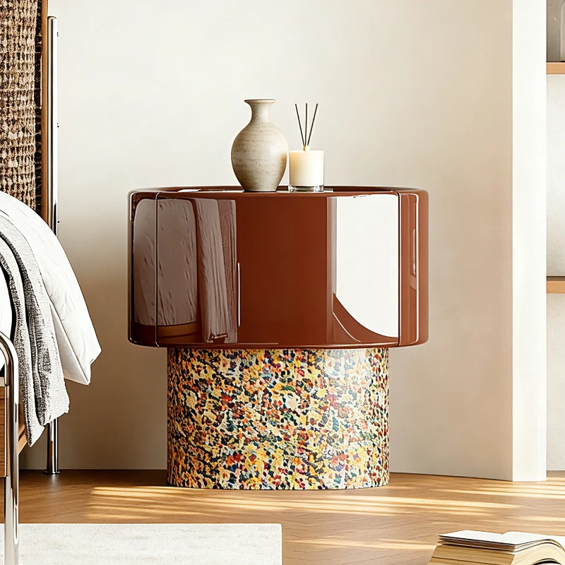 

Painted bedside table High light premium bedroom storage cabinet Italian light luxury dopamine retro style drawer cabinet