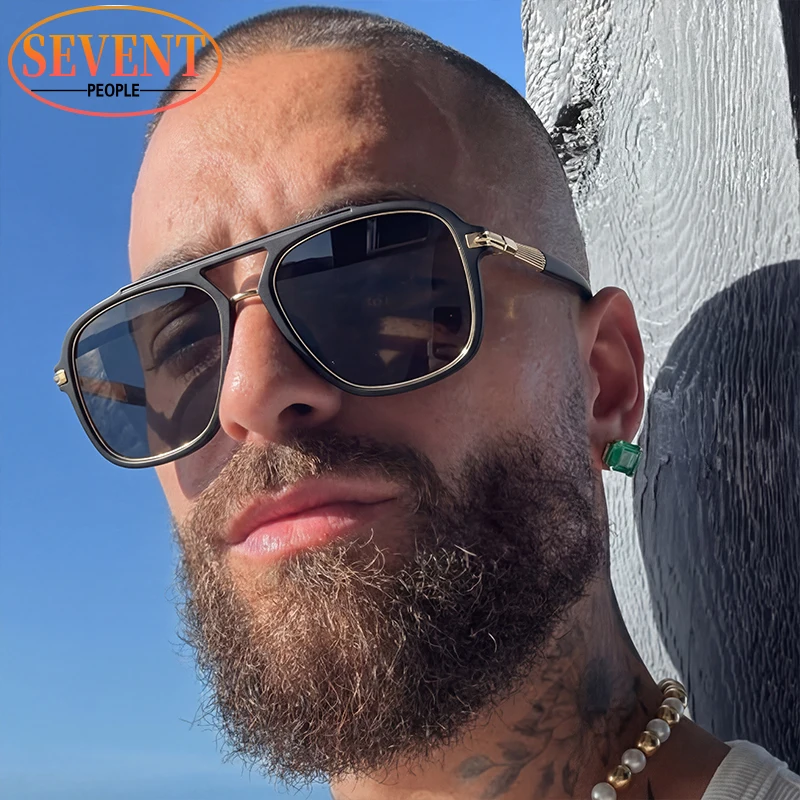 

Polarized Oversized Square Punk Sunglasses Men Big 2026 Luxury Designer Vintage Metal Double Bridge Sun Glasses Outdoor Shades