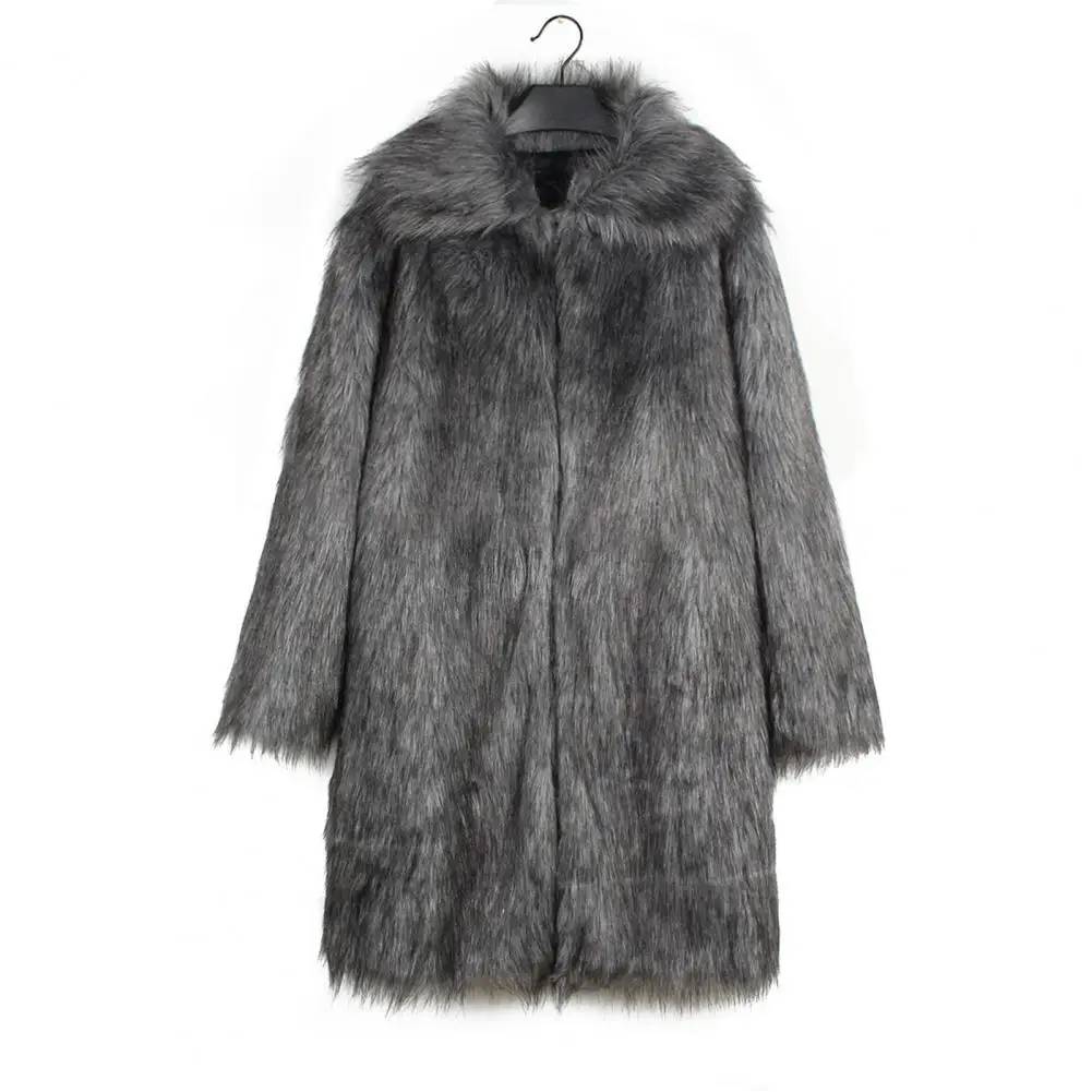 

Мужское пальто, длинное пальто из искусственного меха, стильный дизайн с лацканами, ветрозащитная теплая верхняя одежда из искусственного меха на зиму