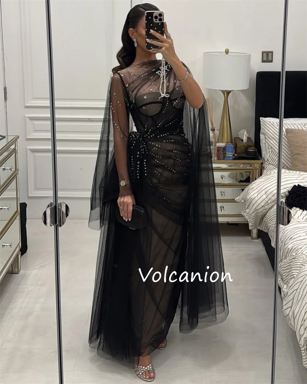 Customized Net Pleat Rhinestone Straight Boat Neck Midi Dresses Bespoke Occasion Party Fashion Sparkle Matching