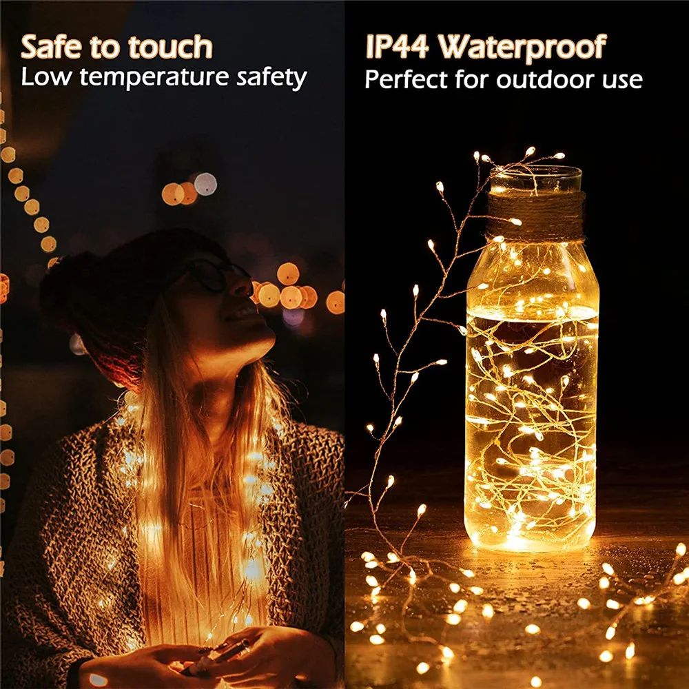 4M 200LED Solar Firecracker String Lights Fairy Waterproof 8 Modos Garland Cluster Copper Wire Light para o casamento Decoração de Natal