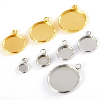 20pcs 6-30mm Gold Color Stainless Steel Cabochon Base Pendant Settings Blank Tray for Cameo Jewerly Making Components DIY