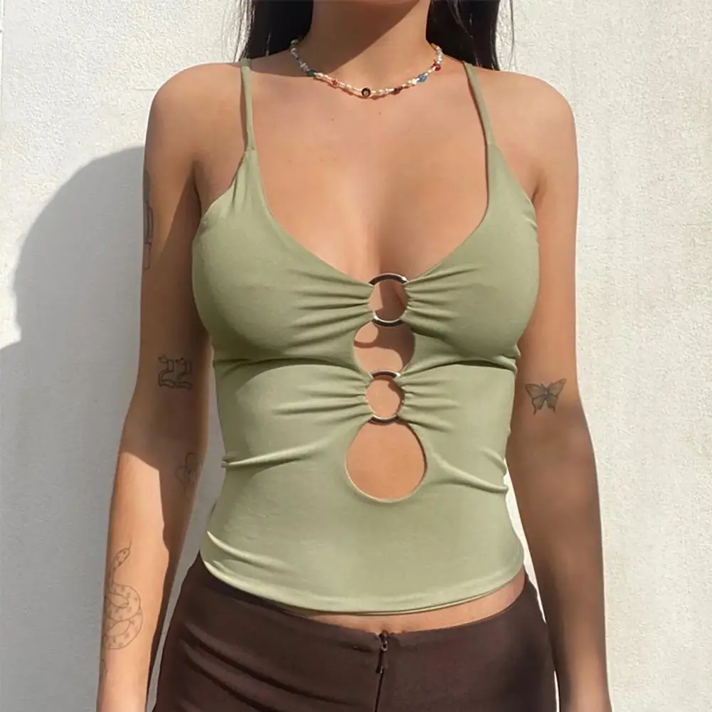 

Slim Fit V Neck Summer Bustier Fashion Party Crop Top Soft Vest Sexy Solid Women Camisole Halterneck Backless Ladies All Match