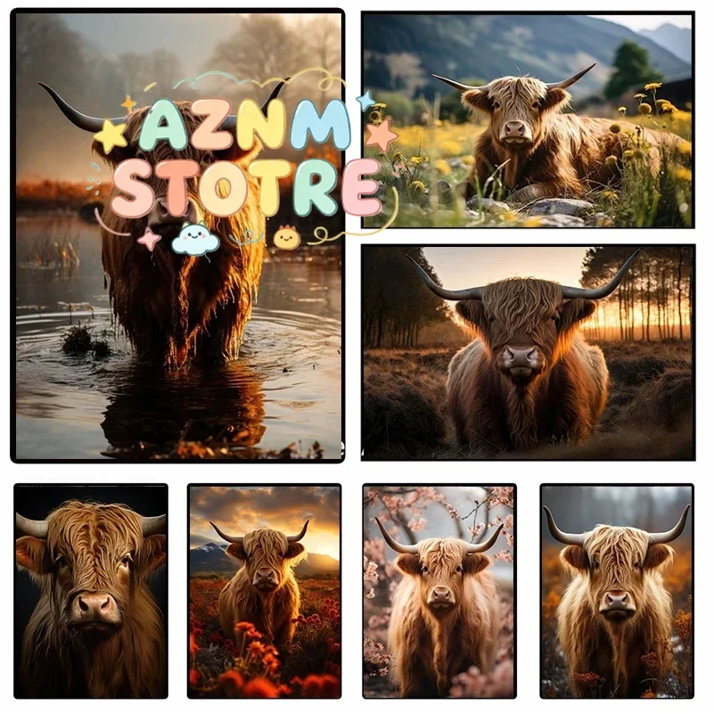 Scottish Highlanders   poster Animal Poster Scottish Cow Canvas Printing Wall  Decoration Hanging Picture Home Room Decor