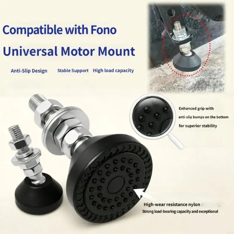 Furniture Levelers with Three-Hole Mounting Plates, Threaded Height Adjustment and Angled Bases for Shelving, and M4YD
