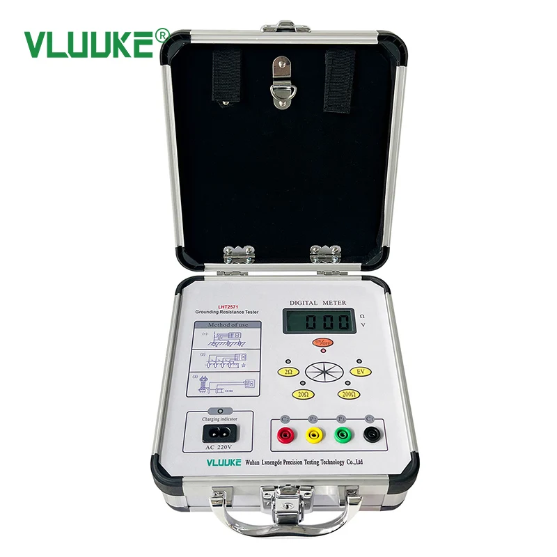 VLUUKE LHT2571 Grounding Resistance Tester DC AC Conversion 3-Wire & 4-Wire Test 0-2/20/200Ω Ranges Soil Resistivity Meter