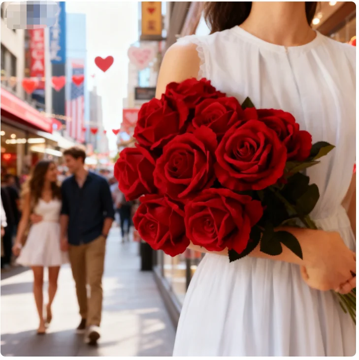 

10 шт. искусственных бархатных роз на стеблях - букеты для свадебного и домашнего декора