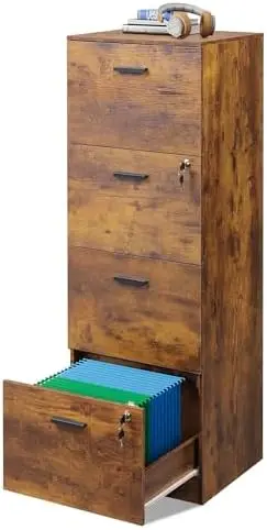 4 Drawer File Cabinet with Lock, Vertical Filing Cabinet | Fits A4/Letter Size Files, Wood Storage Organizer for Home