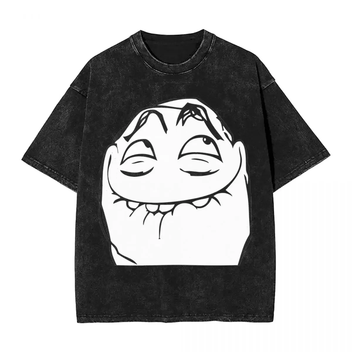 Washed T Shirts Crazy Troll Face Trollface Novelty T-Shirt Oversize Rage Comic Funny Anime Streetwear Graphic Printed Tee Shirt