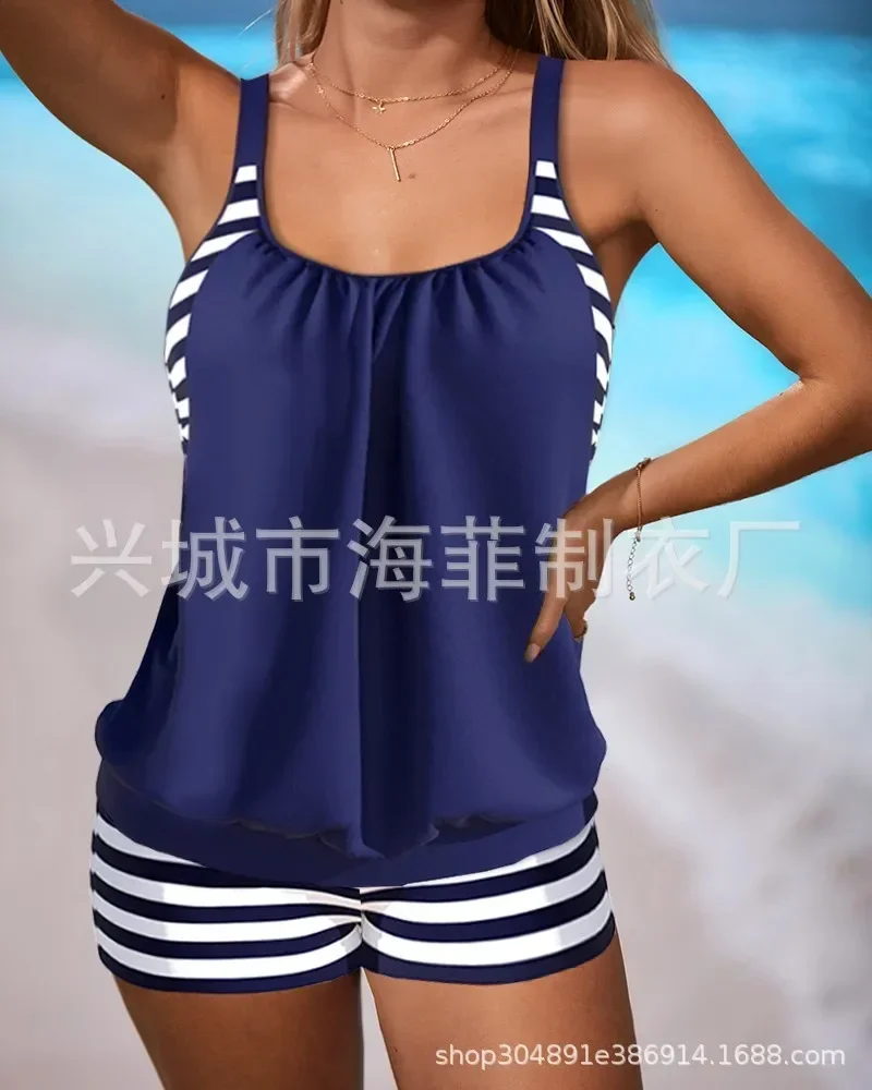 Moda feminina maiô duas peças conjunto tankini verão novo design impressão maiô solto beachwear feminino monokin