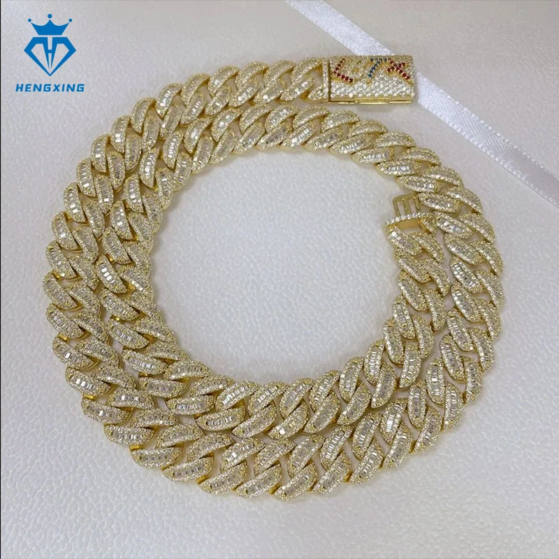 Selling 925 Sterling Silver Hip Hop Gold Plated Cuban Chain 18mm Moissanite Miami Cuban Link Chain