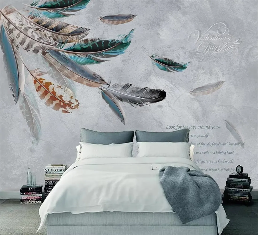 

papel de parede Customized wallpaper modern TV background feather high-end sense wall sticker bedroom wallpaper self adhesive