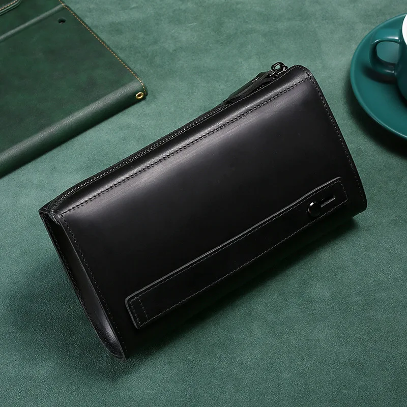 Men's Clutches Long Handbag Business Vintage Cow Leather Man Long Wallet For Men And Woman Zipper Purse view 3