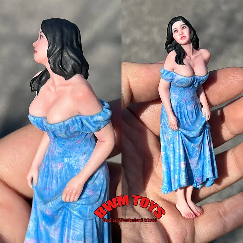

3D Printing 1/16 1/18 Scale Female Soldier Miniature Painting Sexy Long Hair Skirt Girl Desktop Statue Figure Collection