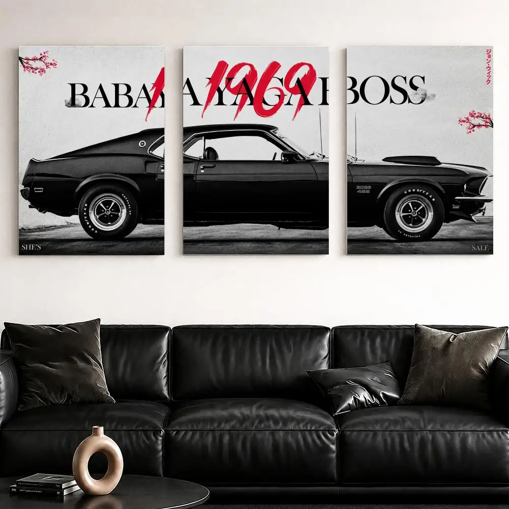 Vintage Muscle Car Art Framed Wall Painting Framed Canvas Wall Art Poster Solid Wood Frame Home Decor