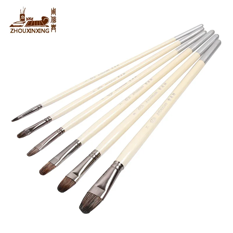 Mixed hair oil paint brush pearl wood rods propylene students dedicated for beginners training 6 pcs/sets