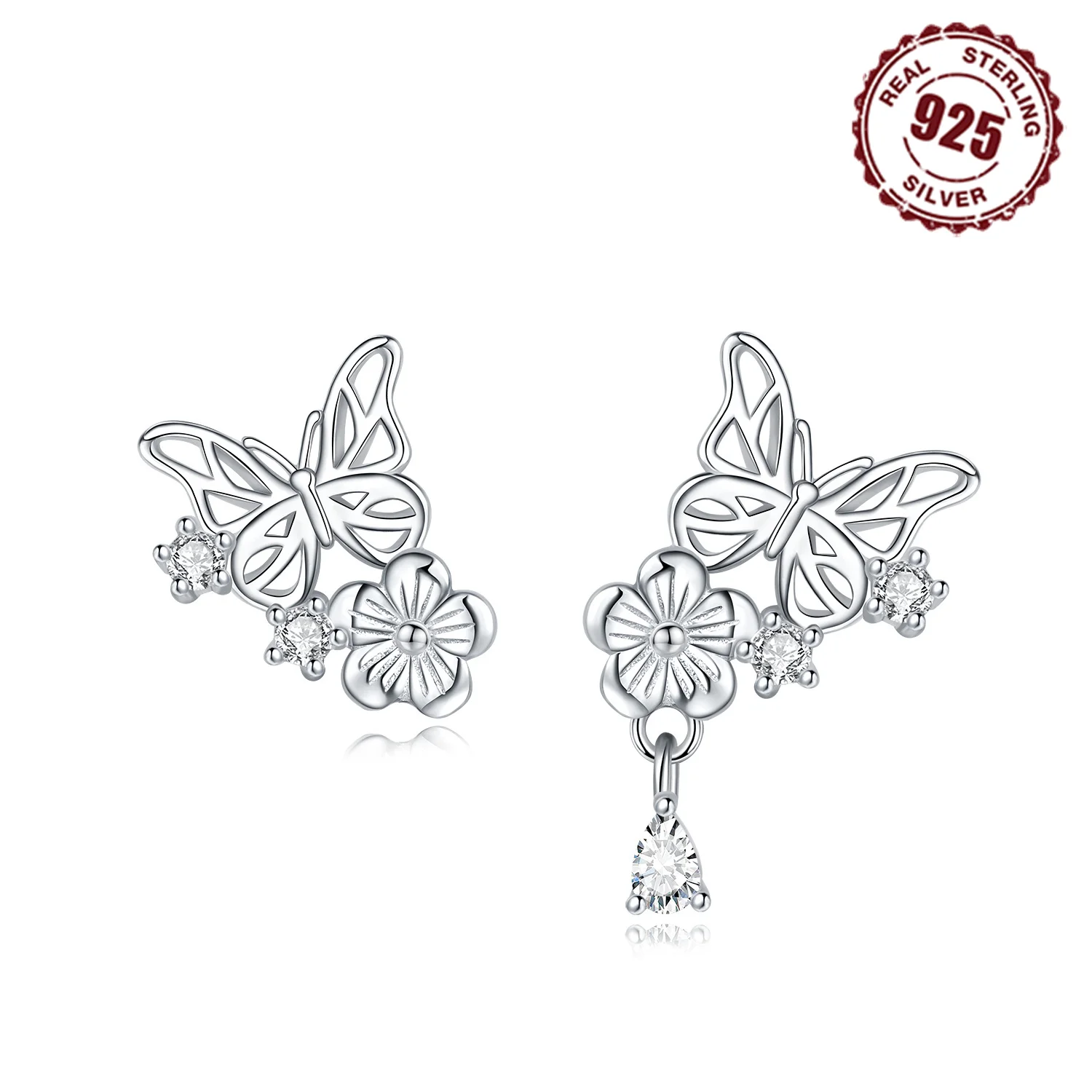 Real 925 Sterling Silver Hollow Butterfly Flower Stud Earrings For Women Temperament Earring Wedding Jewelry Birthday Party Gift