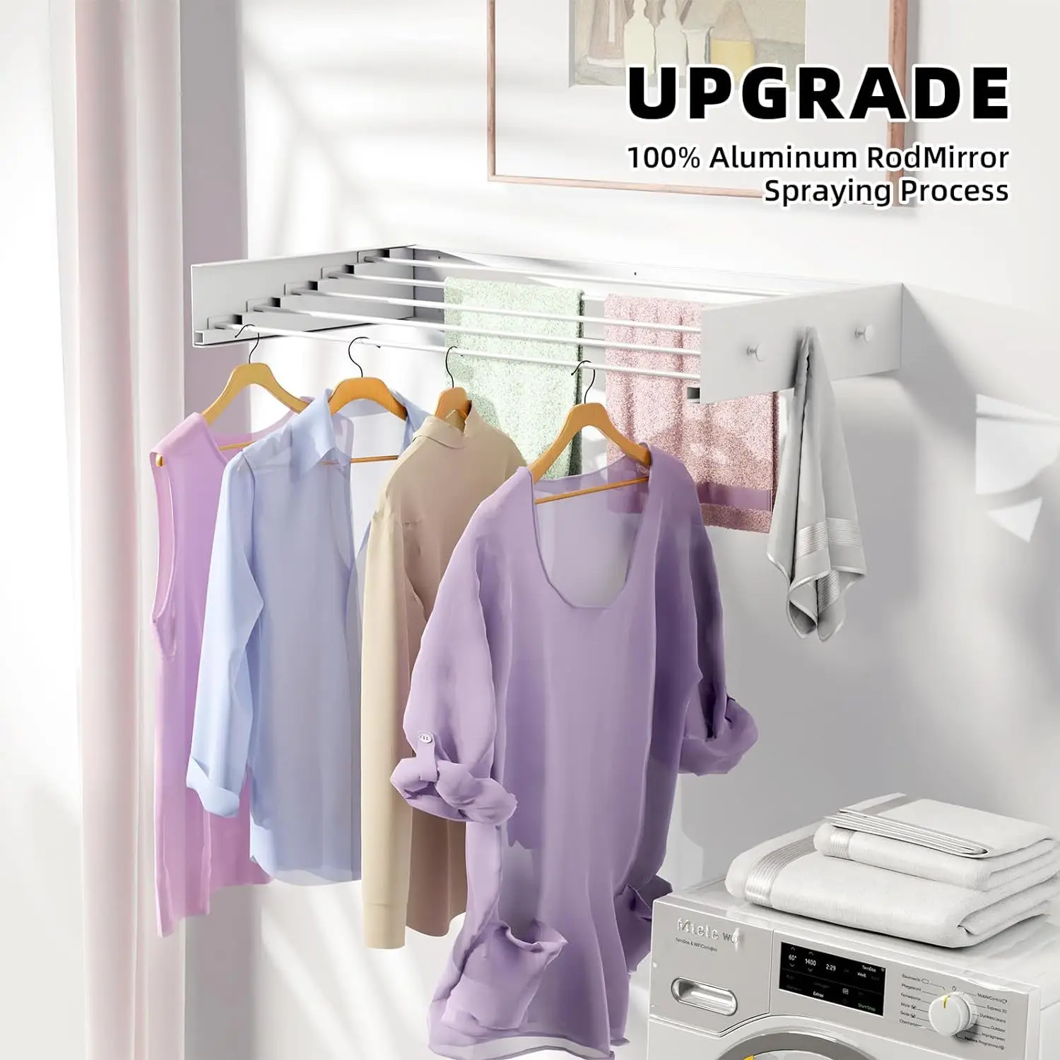 

Invisible wall-mounted clothes drying rack, foldable clothes drying rack, durable aluminum alloy material