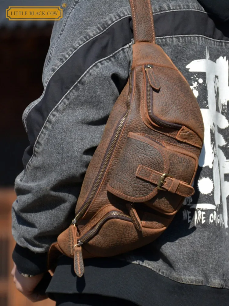 

Повседневная дизайнерская мужская сумка через плечо на молнии, дорожная сумка из воловьей кожи с несколькими карманами, нагрудная сумка, мужская сумка на плечо с широким ремешком