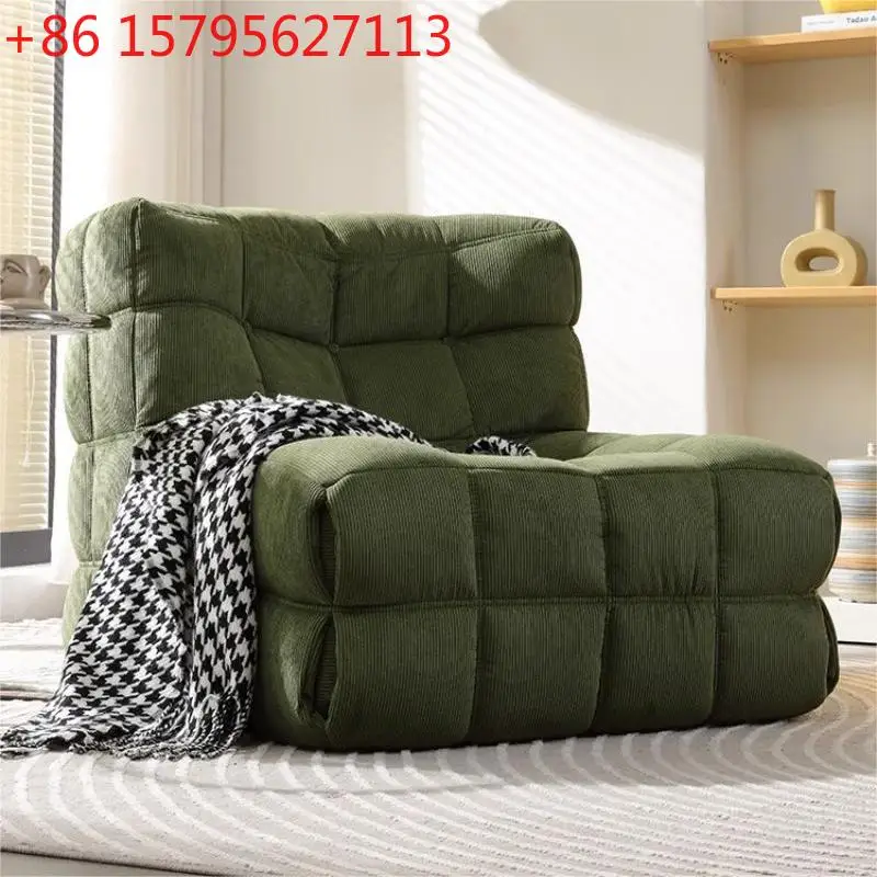

Waffle lazy sofa living room fabric sofa simple Internet celebrity square chair corduroy cream square recliner
