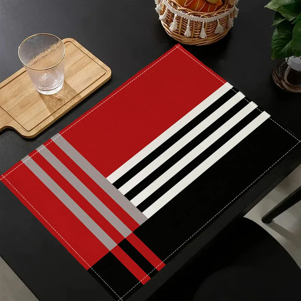 1PC Red and Black  Abstract Geometric Pattern Gray Placemats Autumn Thanksgiving Harvest Table Mats for Kitchen Dining 7.14