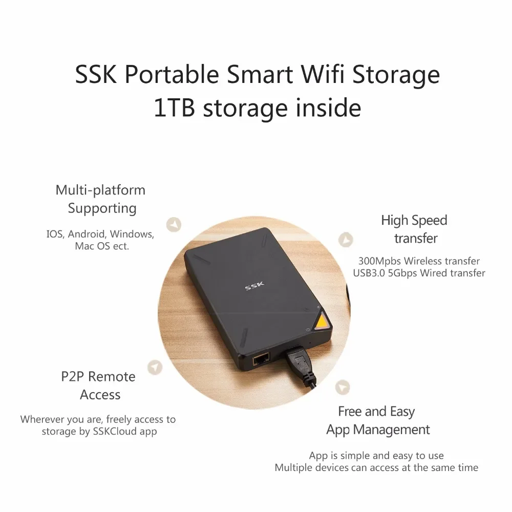 Imagem -02 - Ssk Disco Rígido Externo sem Fio Nas Portátil sem Wifi Acesso Remoto 1tb Personal Cloud Suporte a Armazenamento Inteligente Backup Automático 2tb