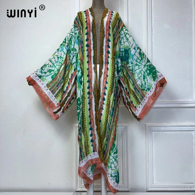 WINYI-kimono de verano para mujer, ropa de playa, vestido de bikini, cárdigan con estampado bohemio, abayas de dubai, vestido musulmán de lujo, 2024