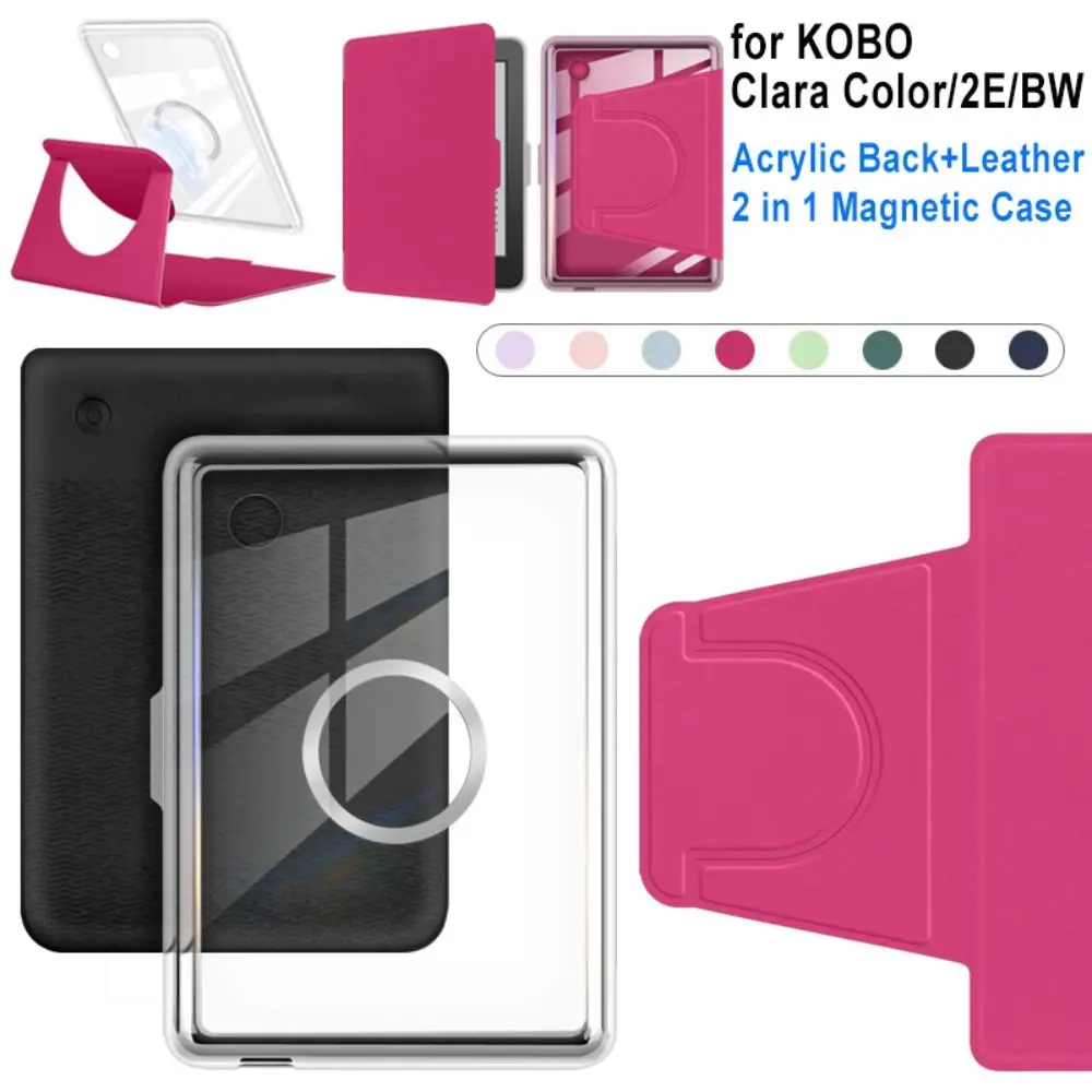 

Magnetic Design 6 inch e-Reader Case Detachable Auto Wake/Sleep Stand Cover PU Leather 360 Rotation for KOBO Clara Color/2E/BW