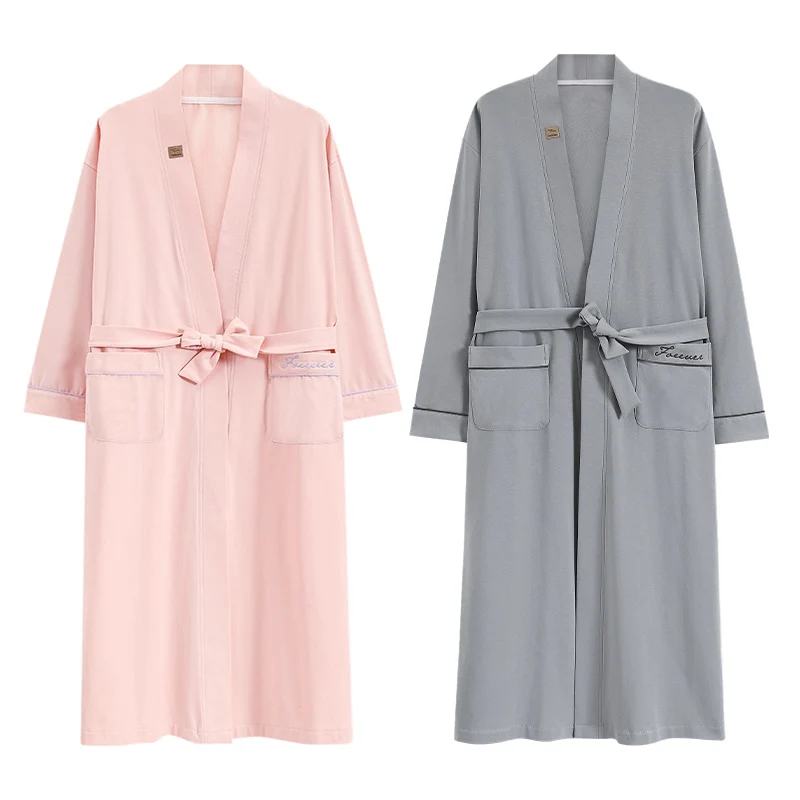 2024 Autumn Couple Long Sleeve 100% Cotton Kimono Robes for Women High Quality Soft Sleepwear Bathrobe Men Homewear Home Clothes