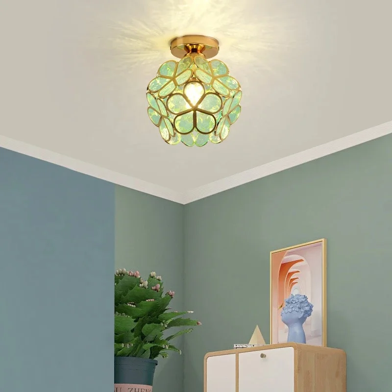 Flower Glass Pendant Light Colorful Petal Lampshade Brass Frame E27 Hanging Lamp For Kitchen Cafe Dining Room Balcony Decor