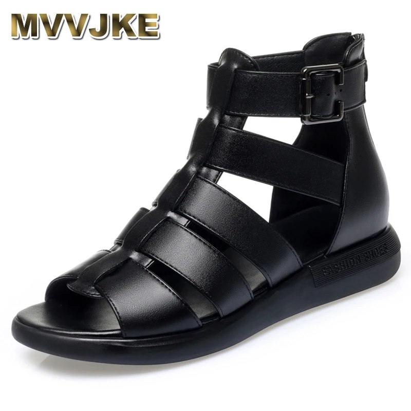 

Fashion Summer Sandals Women Split Leather Open Toe Buckle Flat Casual Sandals Ladies Concise Roman Shoes
