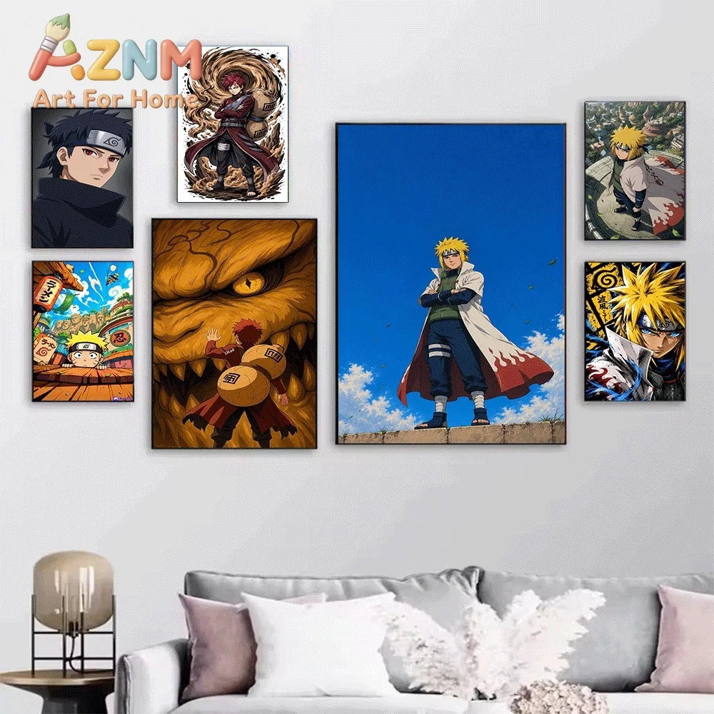 Naruto Konoha Village & Characters Canvas Wall Art Print, Unframed Canvas Painting, Japanese Anime Manga Poster for Bedroom Li