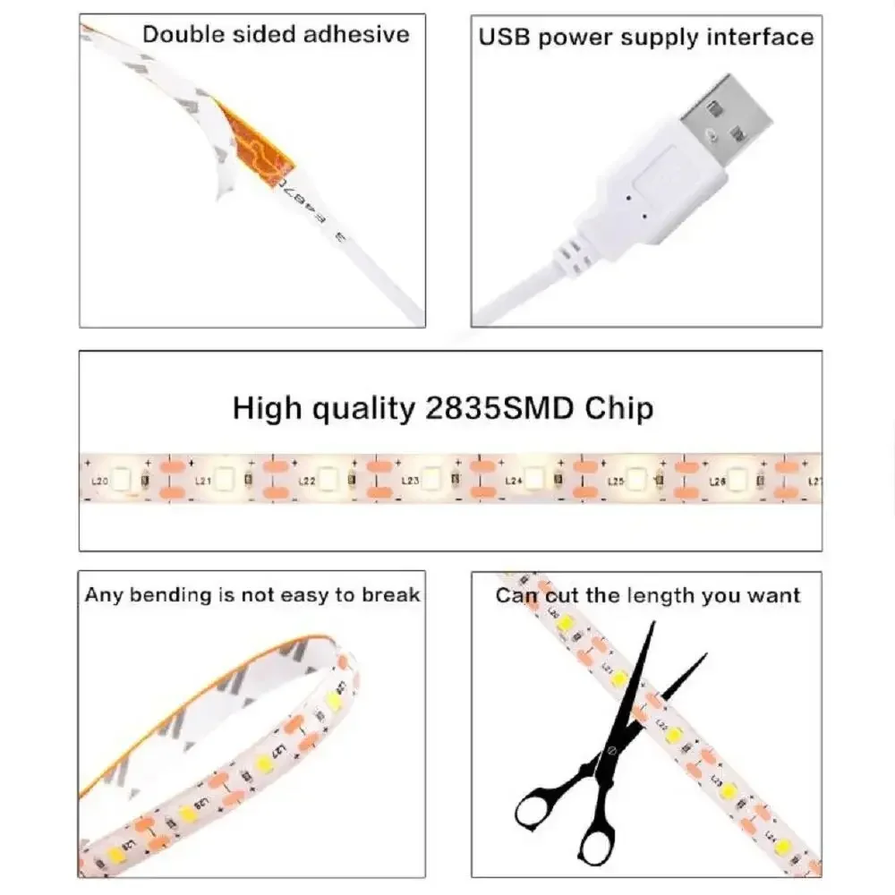 5V USB SMD2835 Flexible LED Tape Strip Touch Sensor Dimmer Self Adhesive Lamp For Kitchen Cabinet Stair DIY Decor Lighting
