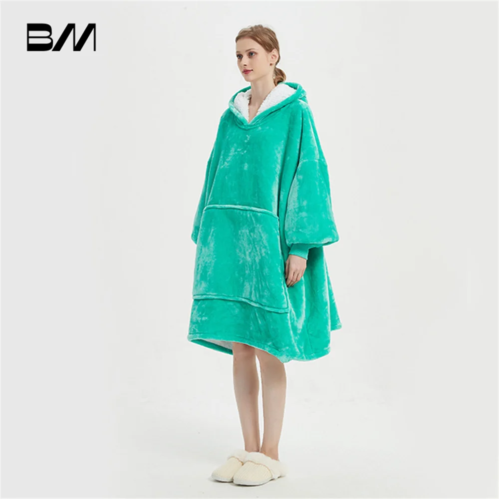 Hoodies Plaid Pullover Hooded Blanket With Sleeve Winter Fleece Oversized Big Sweatshirt For Women Solid Color Various Colors