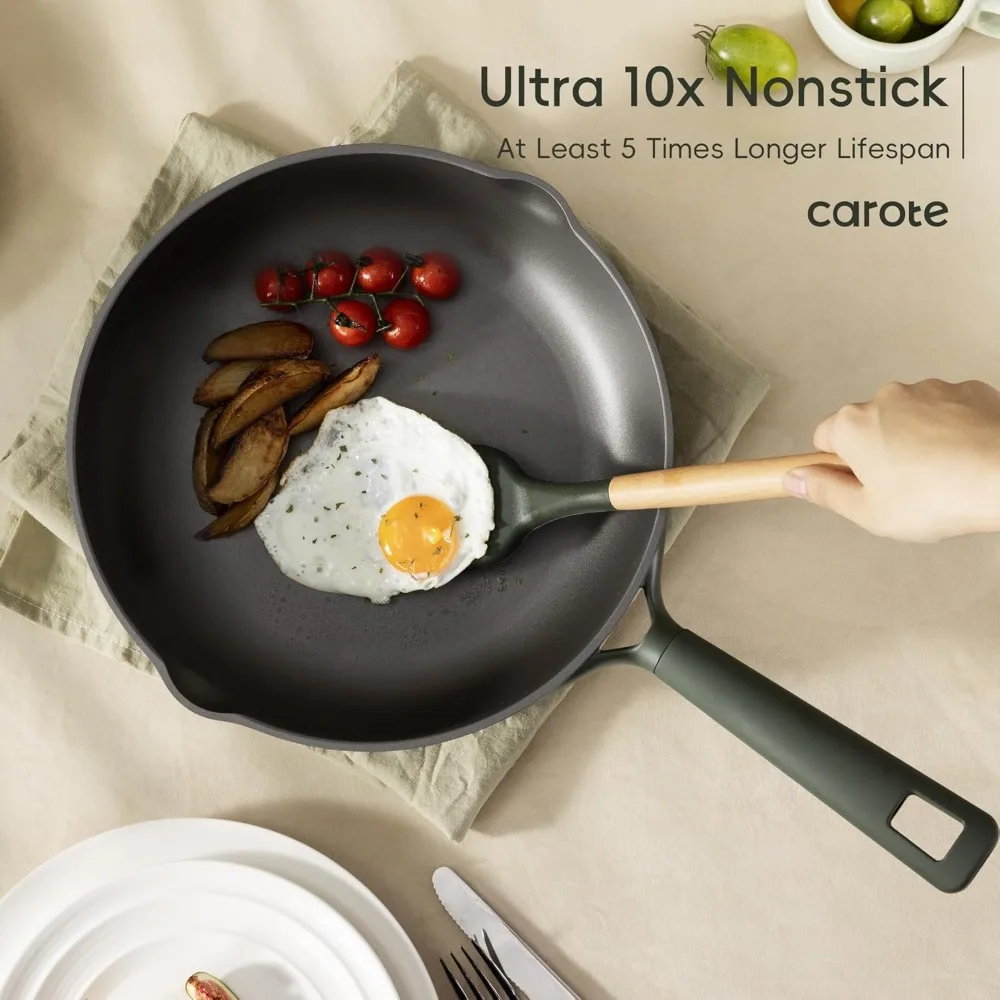 Set di pentole antiaderenti da 19 pezzi, set di pentole e padelle antiaderenti, set di pentole da cucina, pentole a induzione premium, pentole verdi, frittate