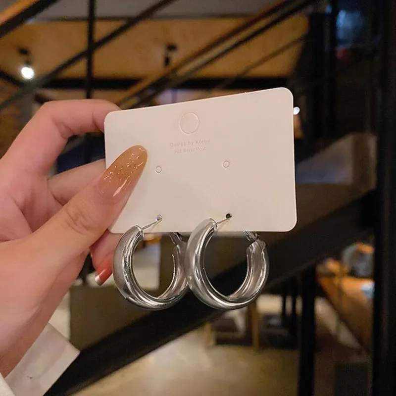 Women's Simple Silver Color Hoop Earrings, Gift