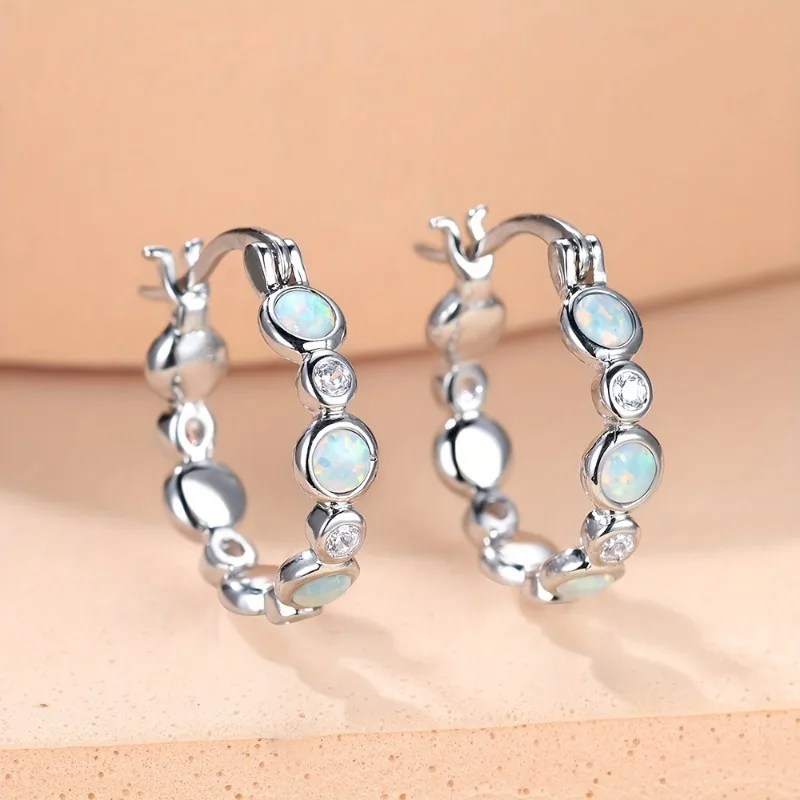Pendientes de aro de estilo Retro elegante para mujer, Pendientes de cristal de circonia cúbica brillante de ópalo, regalos de joyería fina