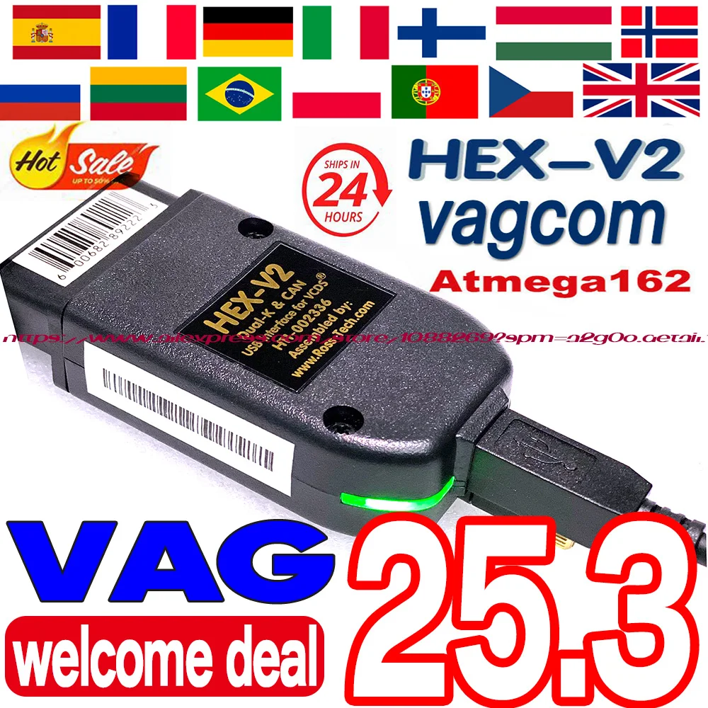 Interface de diagnostic et de codage automobile VCDS 2026 la plus récente avec VINs illimités, VAG COM VAG HEX V2 Hardware pour VW AUDI Skoda Seat Real V2