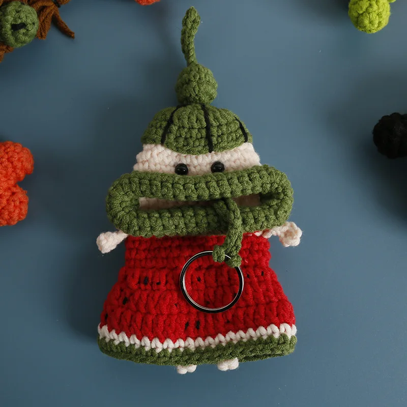 Funny Fruit Series Sausage Mouth Doll Keyrings Cute Sausage Mouth Doll Crochet Bag Keychain For Car Keys Holder Custom Accessory
