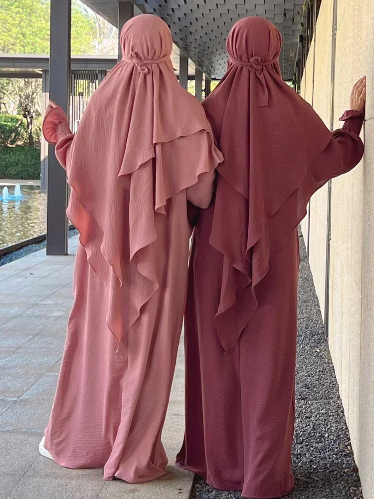 

Ramadan Eid Khimar Abaya Set 2 Piece Muslim Prayer Garment Jilbab for Women Dubai Long Hijab Dress Islamic Clothes Niqab Burka