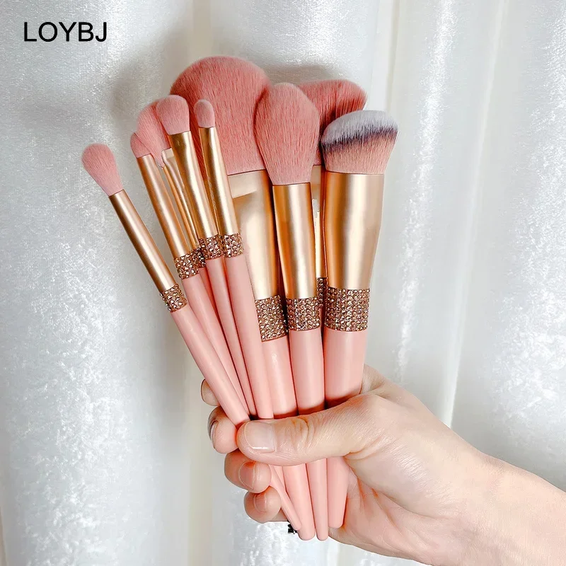 LOYBJ 10pcs Diamond Makeup Brushes Set Cosmetics Blending Tool Powder Foundation Blush Highlight Eyeshadow Eyebrow Eyelash Brush