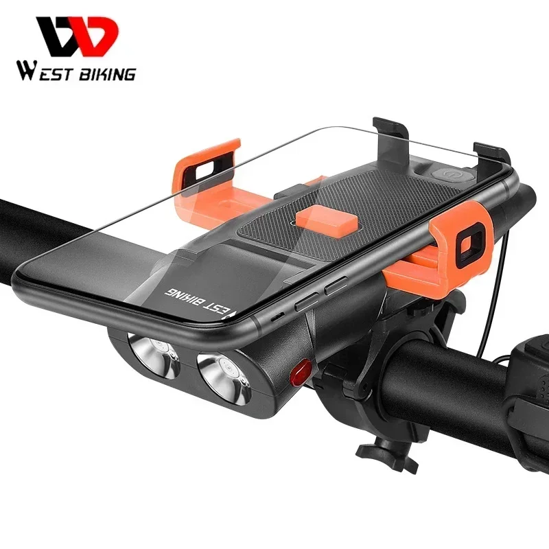 

5 IN 1 LED Bike Lamp Front Horn Light Phone Holder Bell Power Bank MTB Bike Flashlight USB Rechargeable Cycling Accessories