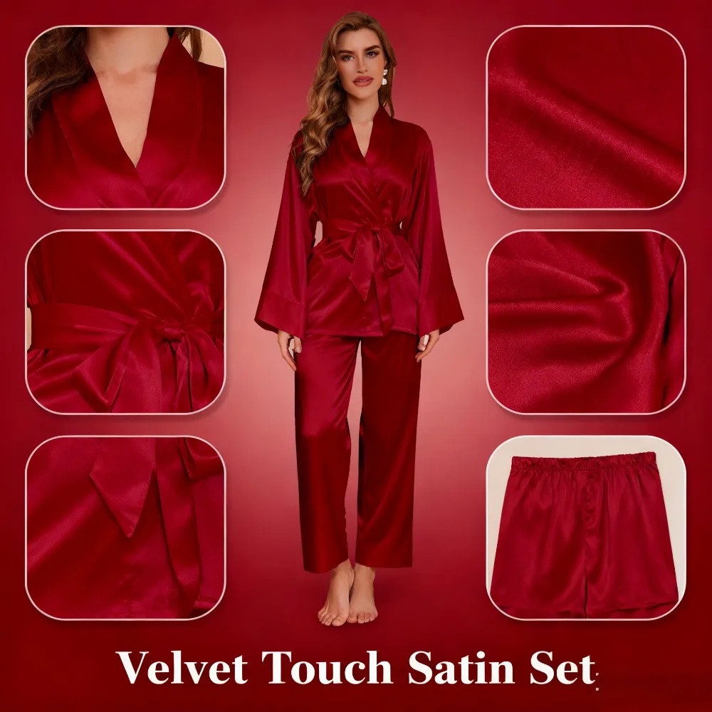 

Solid Color Pajama Set Robe & Pants 2-Piece Skin-Friendly Fabric Loungewear Position Simple & Elegant Perfect for Daily Home