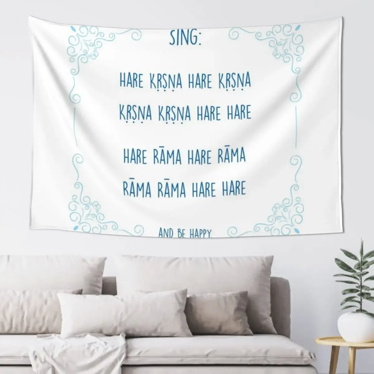 Hare Krishna Movement Mantra Blue Tapestry Wall Deco Home Decor Aesthetic Bedrooms Decor Tapestry