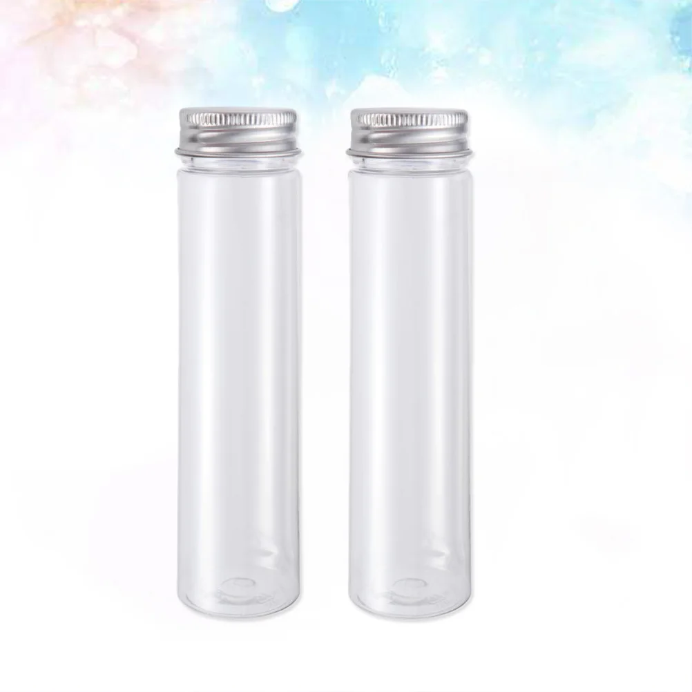 

2pcs Flat-bottomed Plastic Clear Test Tubes with Screw Caps Candy Travel Lotion Containers 110ml