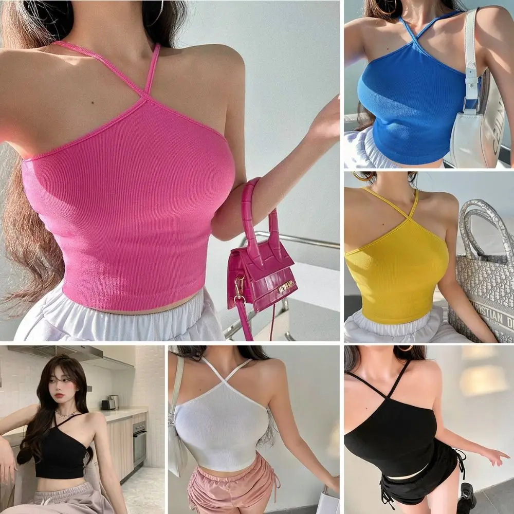 Dopamine Cami Crop Top Sexy Aesthetic Short Y2k Coquette Clothes Slim Fitting Halter Tops