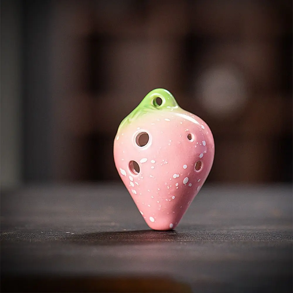 Cute Strawberry Shaped Ocarina C Tone Gradient Color 6 Holes Ceramic Ocarina Creative Fun Kids Musical Instruments Toy Beginners