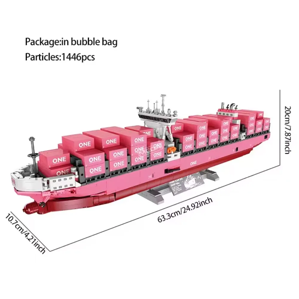 Creatieve Bricks Puzzel Roze Vrachtschip 1446 Stuks Container Boot Model Kits Schepen Bouwstenen Speelgoed Volwassen Verjaardagscadeau
