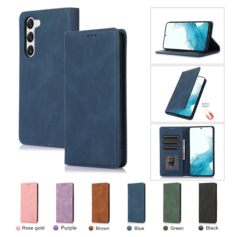 

Magnetic Attraction Flip Leather Case for Samsung Galaxy S10 S20 S21 FE S22 S23 Note 10/10+/20 Ultra Simple Wallet Case